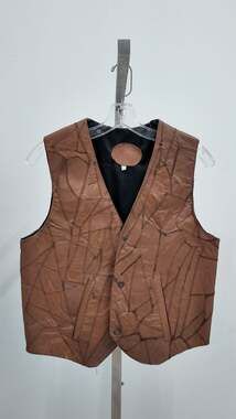 Vintage 70s Patchwork Leather "Spider Web" Stitch Western Vest - Brown (Size L)
